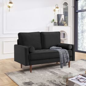 57.1' Upholstered Sofa Couch Furniture, Modern Velvet Loveseat, Tufted 3-seater Cushion with Bolster Pillows - Black