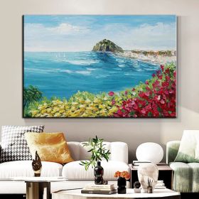 Handmade Oil Painting Floral Ocean Painting Italy Amalfi Seascape Painting Colorful flower Positano Coast Impasto painting Frameless Only Canvas (style: 3, size: 150x220cm)