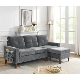 80' Convertible Sectional Sofa Couch;  3 Seats L-shape Sofa with Removable Cushions and Pocket;  Rubber Wood Legs (Color: Dark Grey)