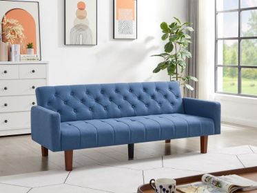 Factory Tufted Back Sofa Mid-Century Convertible Sofa Bed for Living Room (Color: Blue)